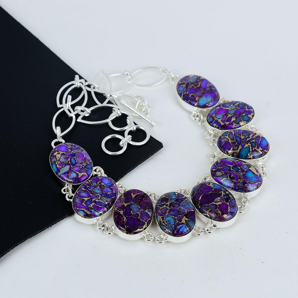 Ожерелье ручной работы из серебра 925 пробы с фиолетовым медно-бирюзовым драгоценным камнем, бирюзовое серебряное ожерелье для жены, ожерелье унисекс, подарок на День благодарения