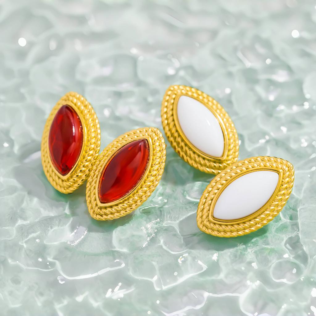 Серьги-ромбы из натурального камня для женщин - Гипоаллергенная нержавеющая сталь с покрытием из 18-каратного золота - Элегантные геометрические серьги для женщин