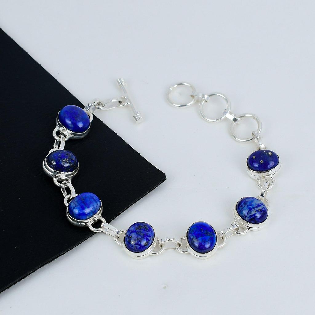Браслет из натурального лазурита ручной работы из стерлингового серебра 925 пробы, браслет из серебра лазурита для жены, браслет унисекс на день рождения для любимой