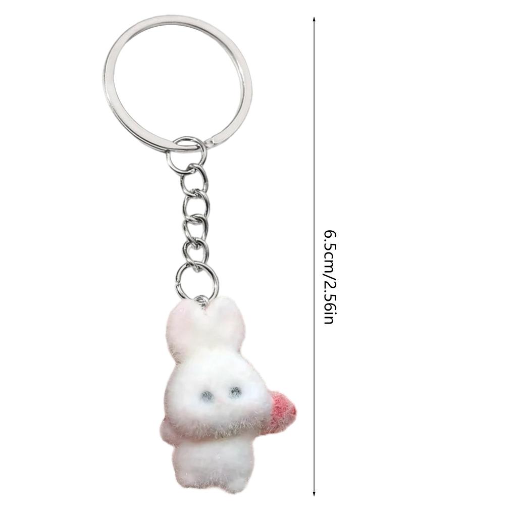 Soft and Colorful Rabbit Keychain Flocking Toy Pendant Keyring Stuffed Animals Couple Key Rings Ornament for Bag Phones