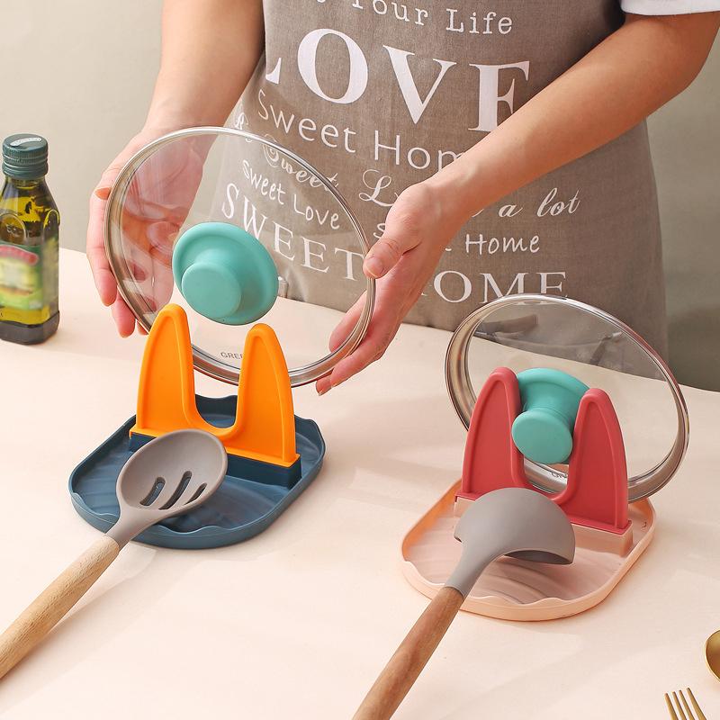 Pan Lid Holder Supports Spoons Pot Cover Rests Spatula Stand for Kitchen Convenience Utensils Tools Accessories Cooker Organizer