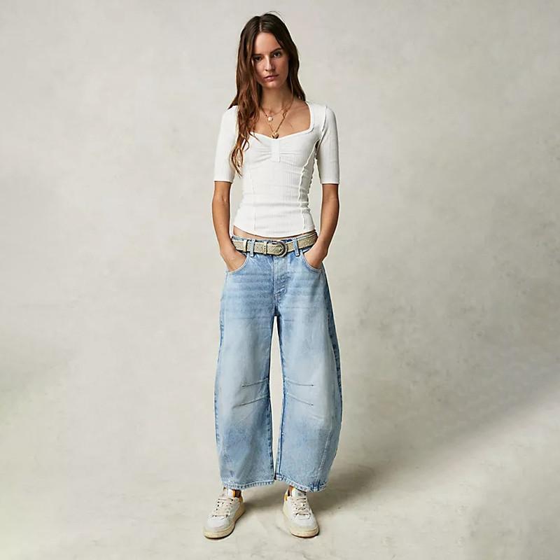 Long Pants Casual Fashion Solid Colour Loose Mid Waist Straight Women's Jeans