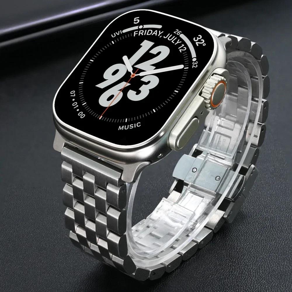 Роскошный ремешок из нержавеющей стали для Apple Watch 10 46 мм Ultra 2 49 мм Металлический браслет для Iwatch Серии 9 8 7 6 5 4 Se 45 мм 44 мм Ремешок