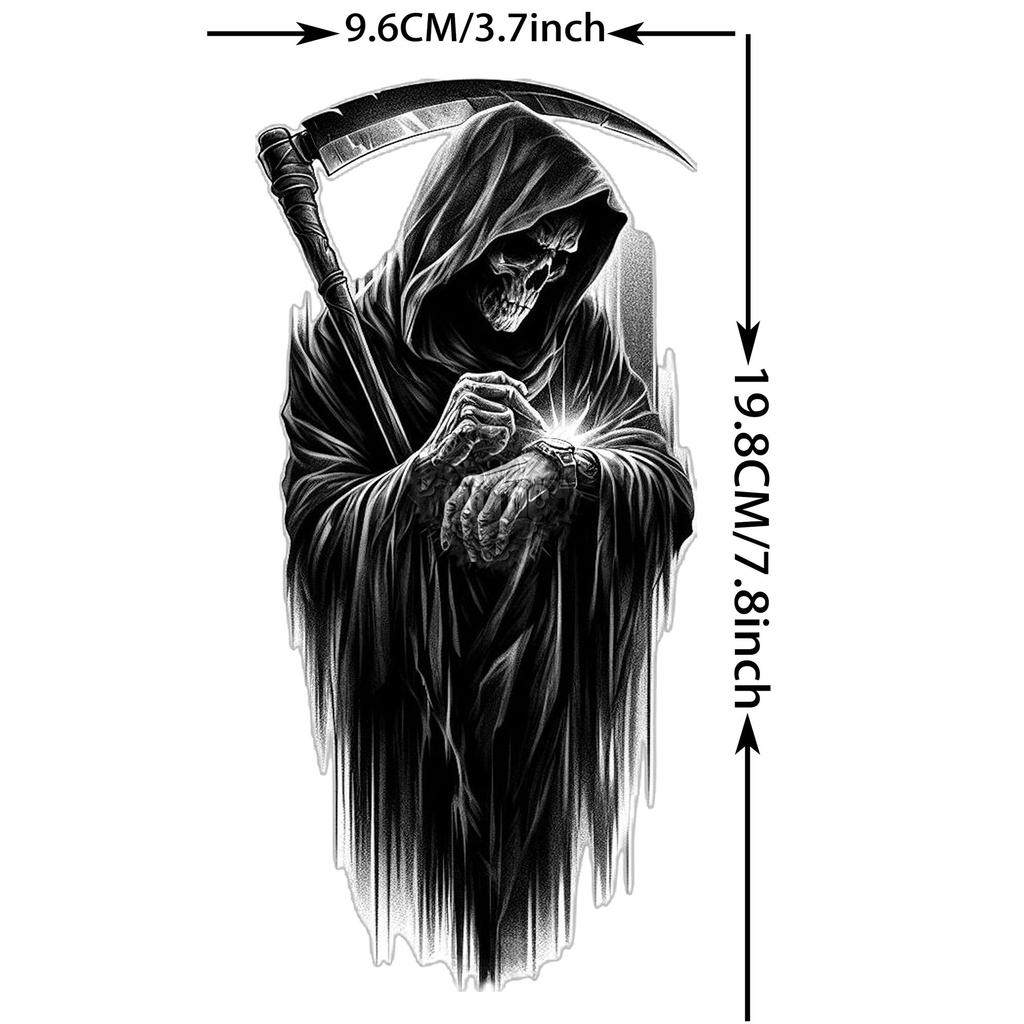 1 Sheet Scary Grim Reaper Skull Temporary Tattoos Halloween Tatoos Long Lasting Waterproof Tiger Wolf Beast Fake Tattoo Stickers