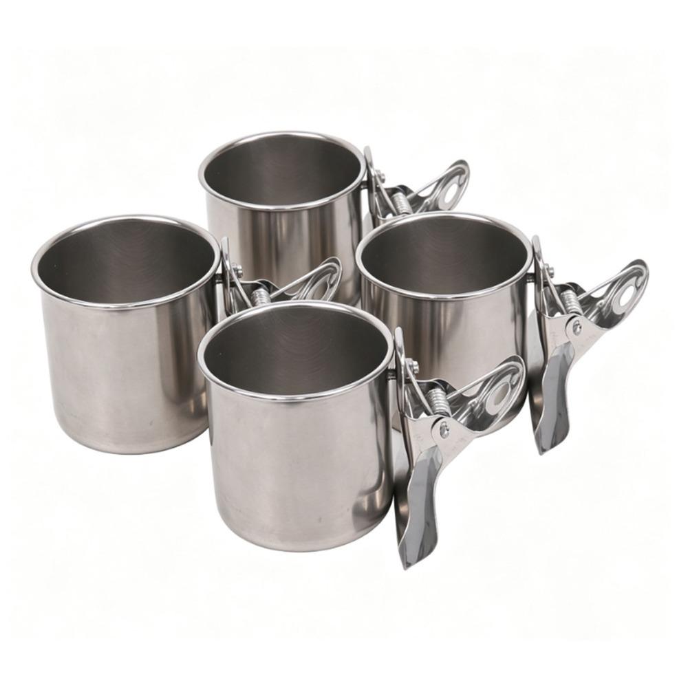 4pack With Clamp Stainless Steel Bird Cups Clip On Design Parrot Water Cups For Cages