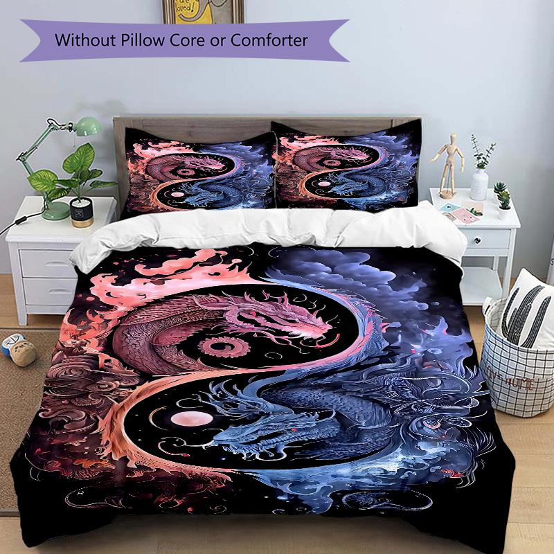 3pcs Yin Yang Dragon Design Bedding Set. Soft and Comfortable with No Core Included (1x Duvet Cover + 2x Pillow Covers) yy251009256