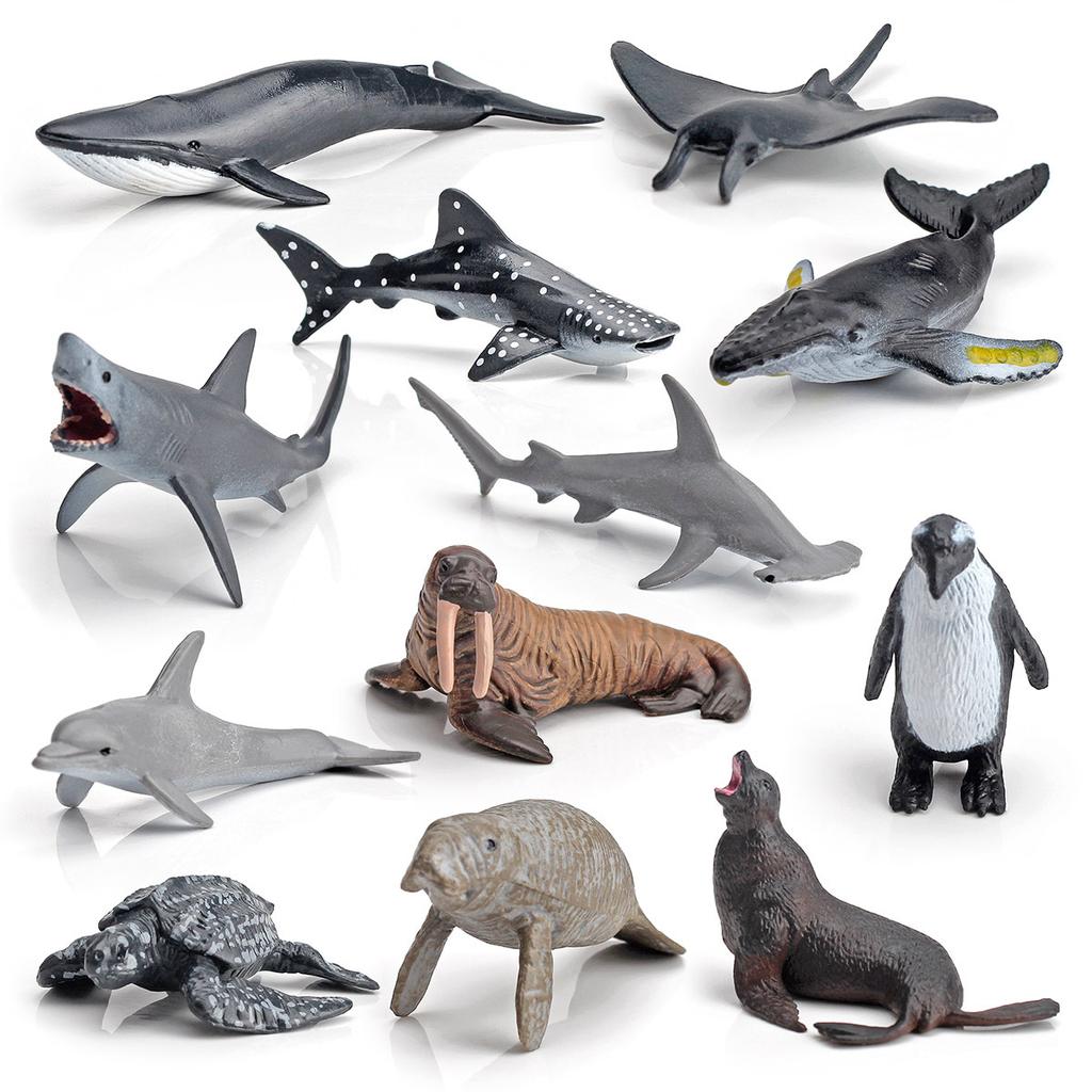 Simulated Killer Whale Devil Fish Sea Lion Penguin Dolphin Marine Animal Diver Model Set Static Ornament Toy