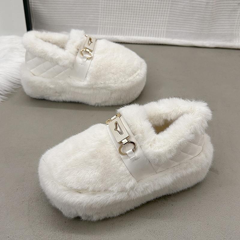 Женская обувь на платформе из меха и хлопка, зимние мокасины на плоской подошве, зимние теплые плюшевые туфли на высоком каблуке, тренд 2025 года, новые повседневные прогулочные ботинки для женщин