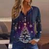 Women's T Shirt Tee  Print Button Long Sleeve Knit Sweater Daily Weekend Fashion Basic V- Neck Regular Top