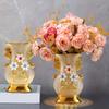 1PC Gold Ceramic Flower Vase Home Decor Fake Flower Vase Set Kitchen Tabletop Gold Plated Horn-Shaped European Style