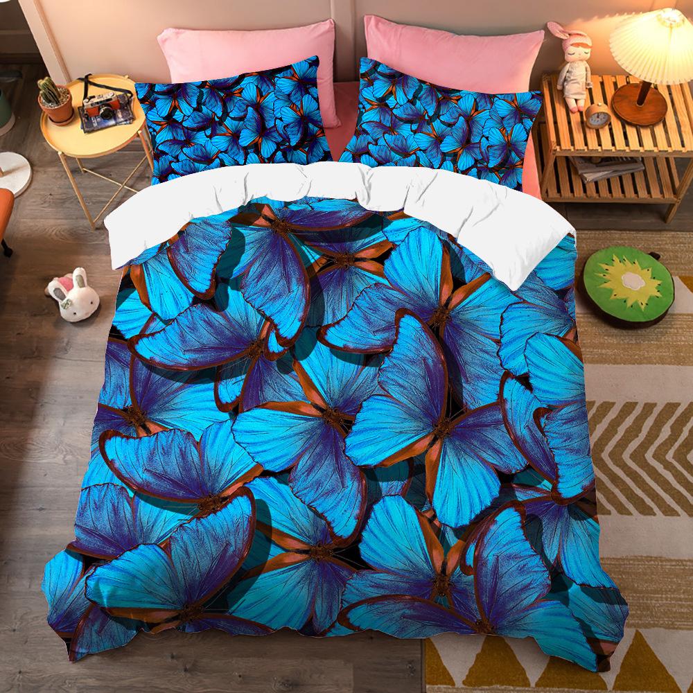 Colorful Beautiful Butterfly Bedding Set Flying Animal Duvet Cover Set Pillowcase Soft Polyester Comforter Set For Women Girls