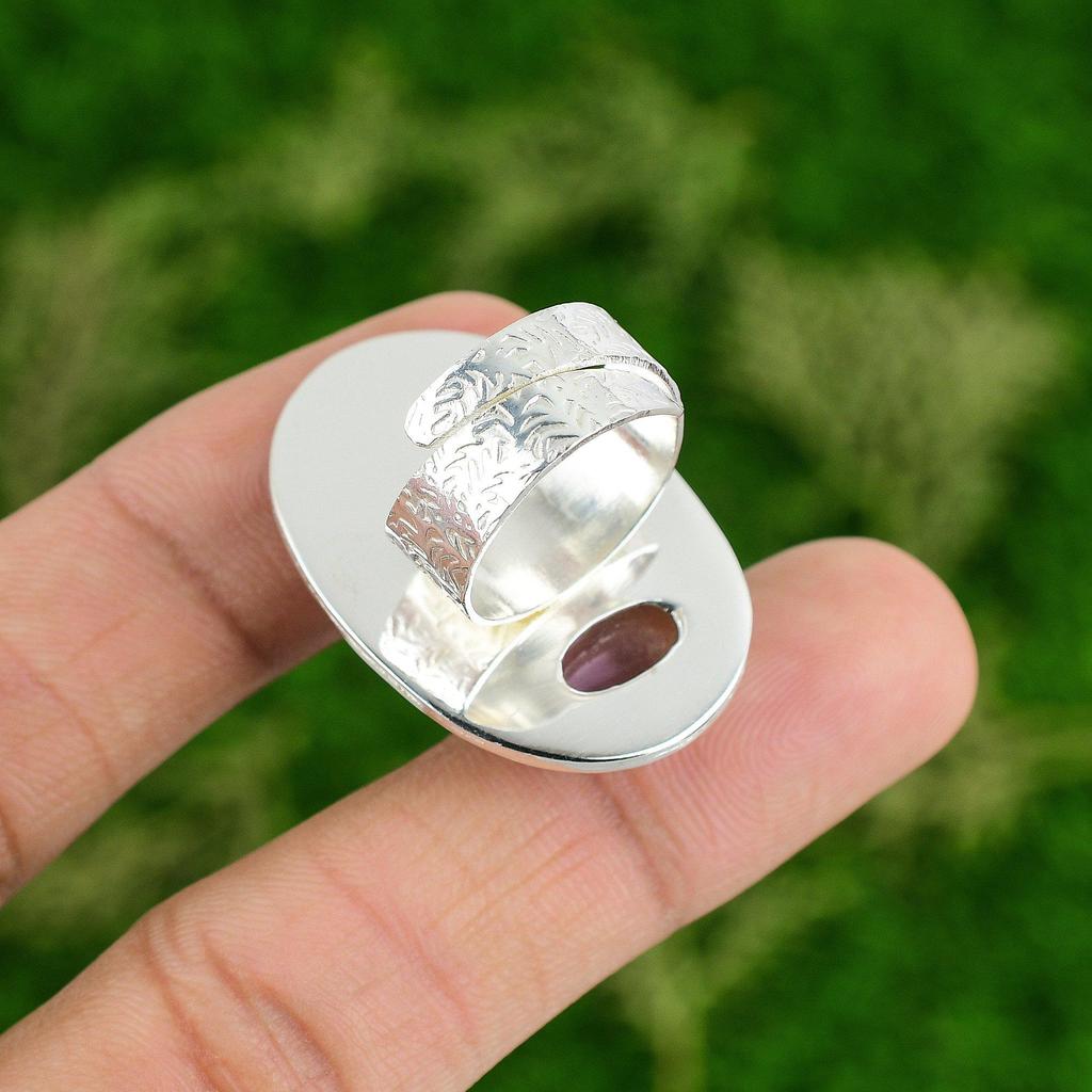Gift For Her 925 Silver Natural African Amethyst Stackable Adjustable Ring