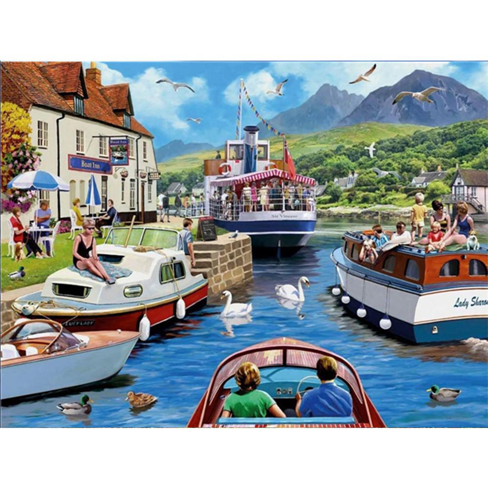 Полный дрель 5d наборы алмазной живописи новые поступления прибрежный город вышивка крестом Алмазная мозаика украшение корабля для дома