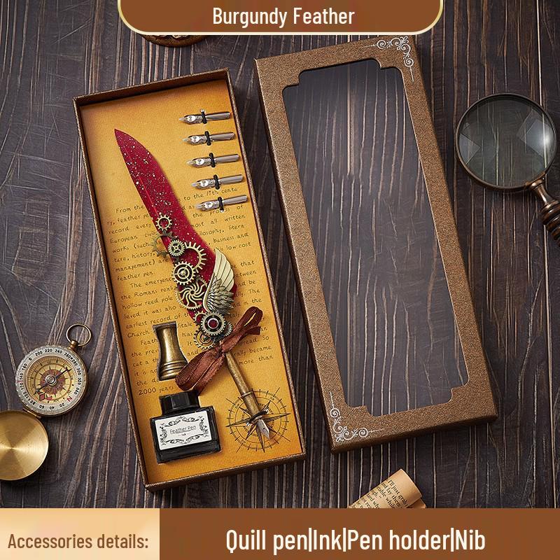 European Steampunk Quill and Ink Set with Wax Seal - Retro Fountain Pen Gift Box for Birthdays