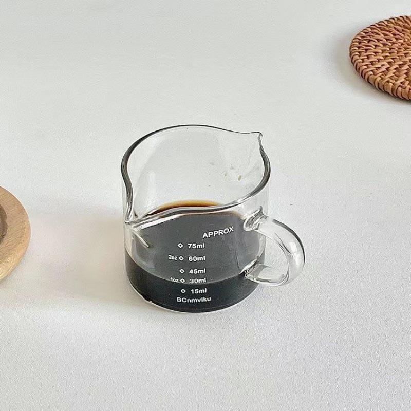 Glass Measuring Cup Wood Handle Glass Espresso Measuring Cup Single Milk Coffee Clear Jug Coffee Supplies Kitchen Measure Mug