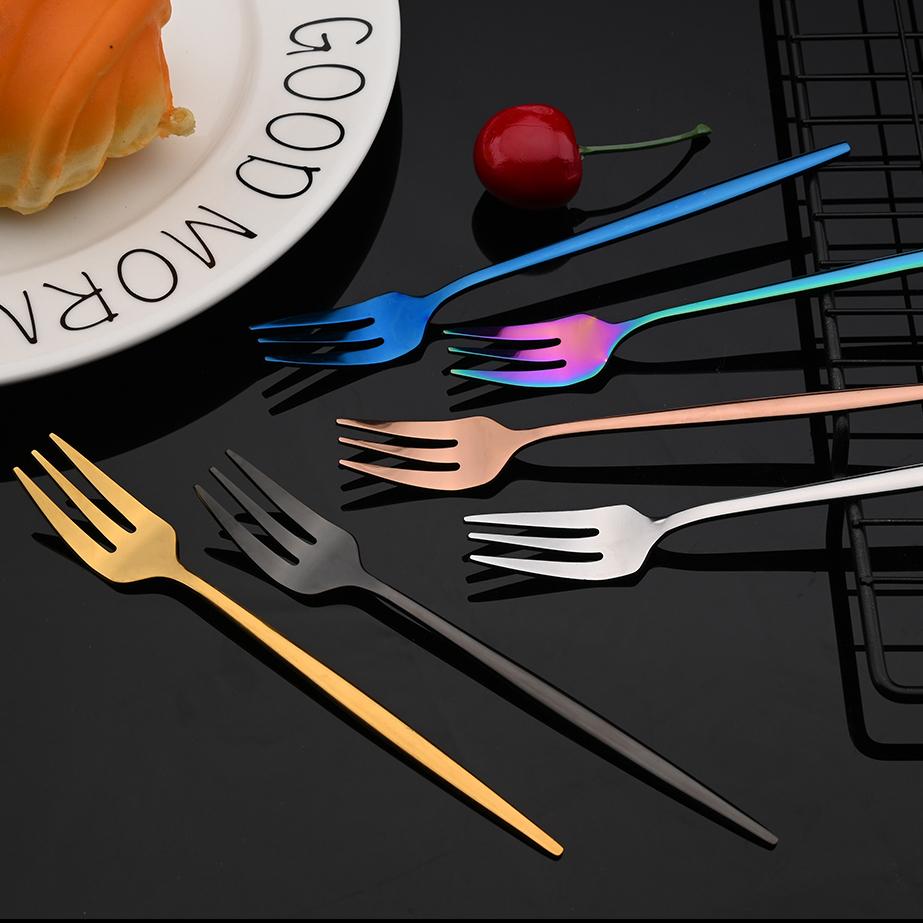 6Pcs Tea Fork Stainless Steel Tableware Set Fruit Fork Dinnerware Cutlery Set Gold Cake Snack Gold Salad Fork Kitchen Utensils