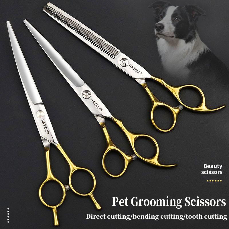 7.0 inch Professional Pet Grooming Scissors Fishbone Teeth Straight/Curved Thinning Scissor for Dogs Pet Groomer Tools Products