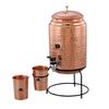Pure Copper Water Dispenser Matka Vessels Pot 5000 Ml with Stand and 2 Glass (Brown)