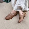 Johnature Туфли-лодочки из натуральной кожи в стиле ретро, ​​женская обувь на низком каблуке, удобные лоферы с круглым носком, однотонные удобные лоферы