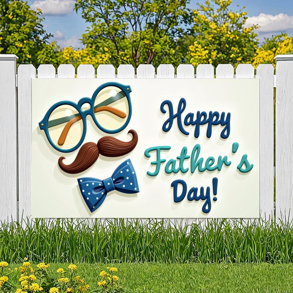 Colorful Design Event Banner Durable Material Celebration Banner Mustache Graphic Bow Tie Illustration Father's Day Prop