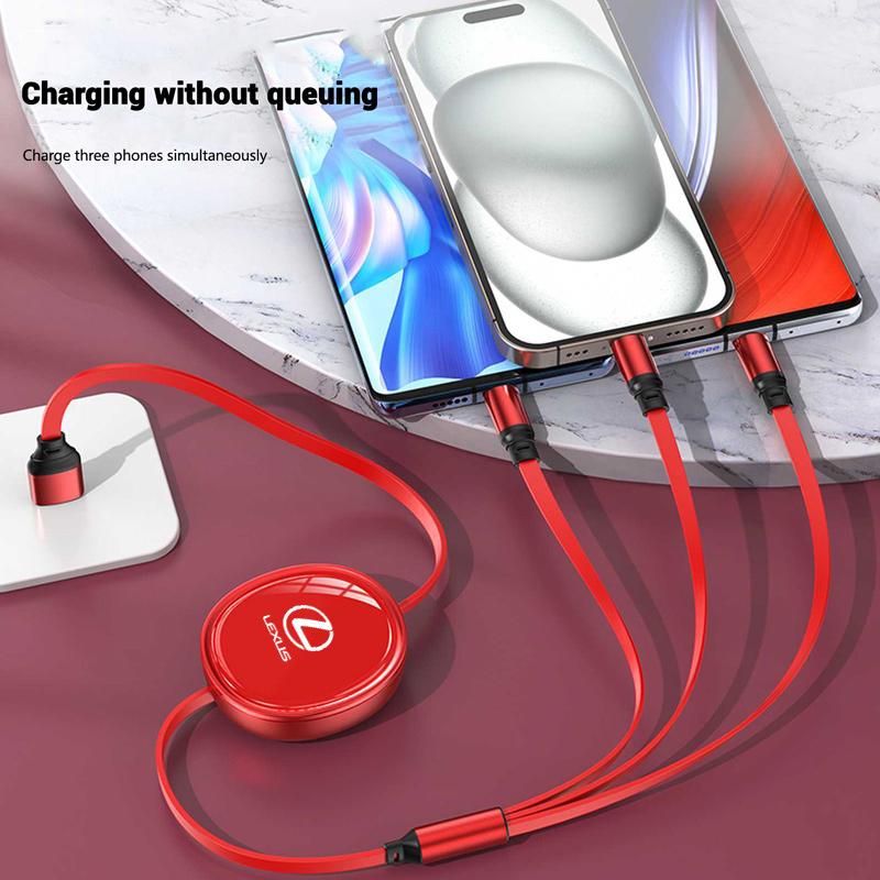 ZAG1 2026 Hot Interior Stickers 100W Car Interior Charging Data Cable Scalable 3 In 1 Phone Charger For Lexus ES300 RX330 RX300 GS300