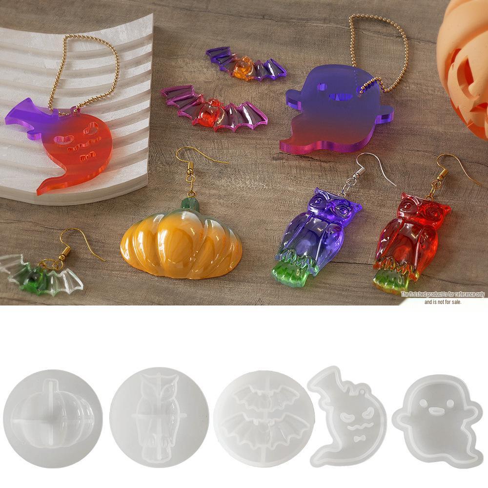 DIY Silicone Mold for Halloween Crystal Epoxy Earrings: Devil, Ghost, Pumpkin, Bat, and Owl Pendants