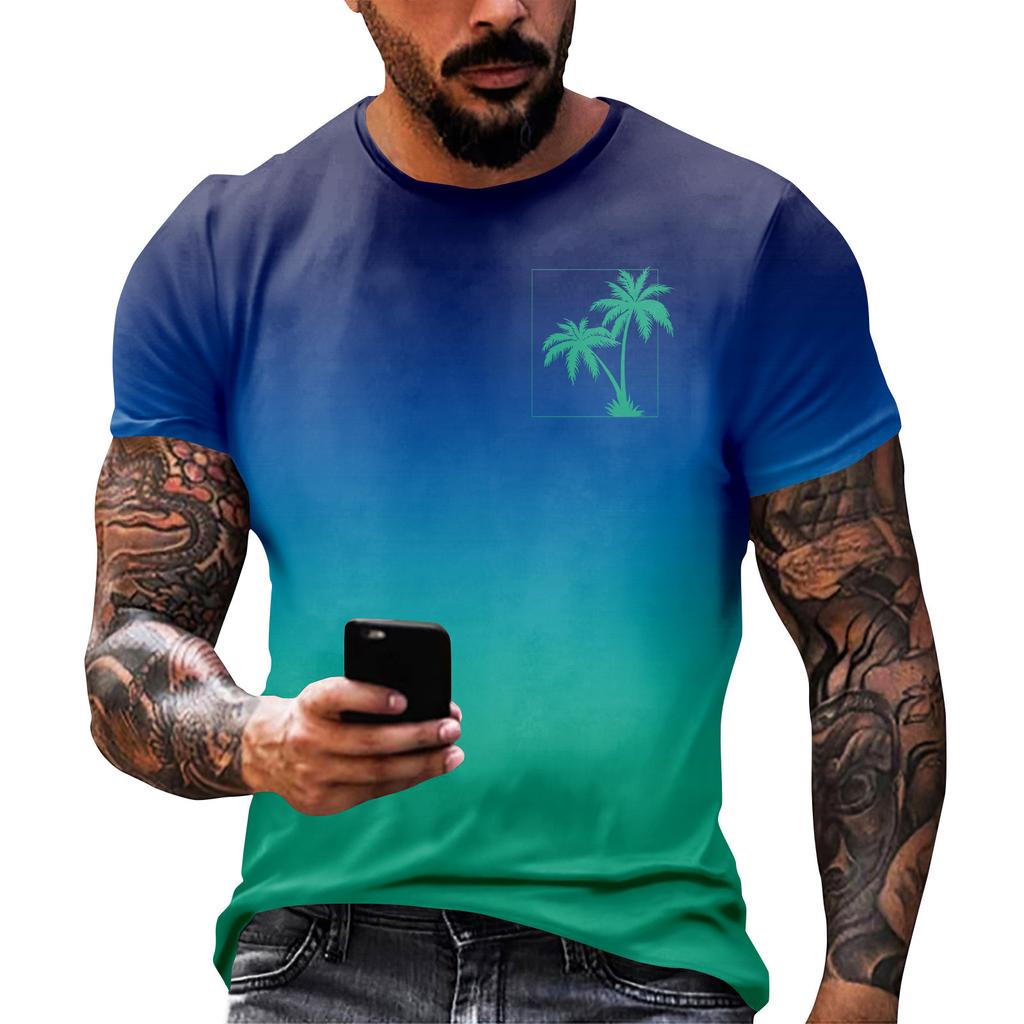 Гавайский принт - мужская повседневная футболка с круглым вырезом и короткими рукавами