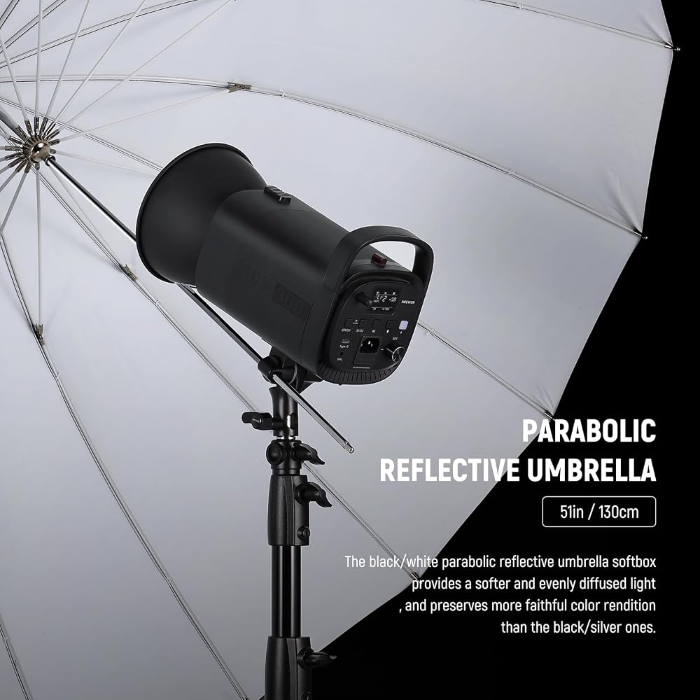 NEEWER 51"/130cm Parabolic Reflective Umbrella for Photography, White Inner/Diffuser Cover/Bag Included, Soft Lighting, Quick Folding, for Camera/Phot