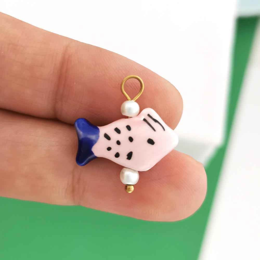 1pc Ceramics Pendant Conch Charm Fish Shell Sea Star Dolphin Stainless Steel PVD Gold for Necklace Bracelet