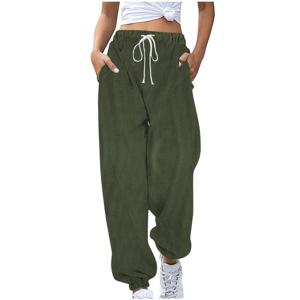Corduroy Pants For Women Fashion Pockets Elastic Waist Drawstring Jogger Pants Outdoor Casual Sweat Pants
