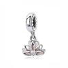 New Original S925 Sterling Silver Bead Pink Lotus Dangle Charm Fit  Bracelet Necklace DIY Women Jewelry
