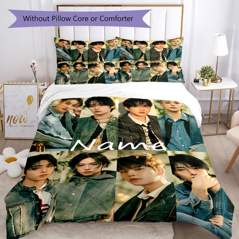 3pcs Custom Name Stray Kids Bedding Set Duvet Cover Closure Includes 1 Duvet Cover & 2 Pillowcases, Soft and Comfortable for All Seasons.