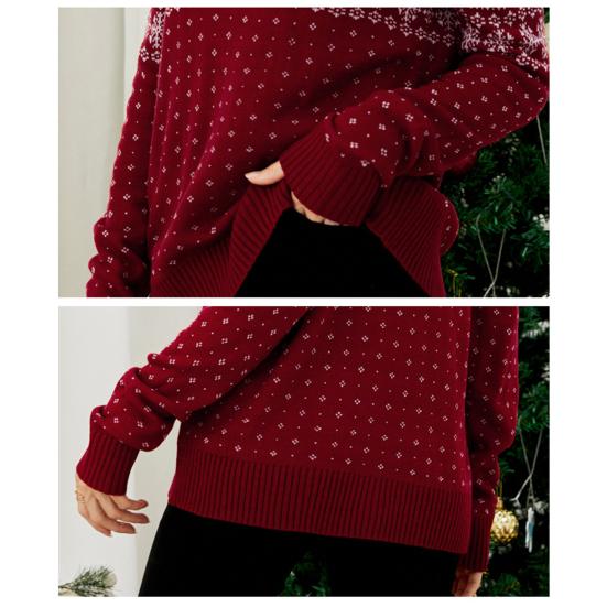 Женский рождественский свитер с высоким воротником и длинным рукавом, жаккардовый принт со снежинками, вязаные топы, свободный трикотаж