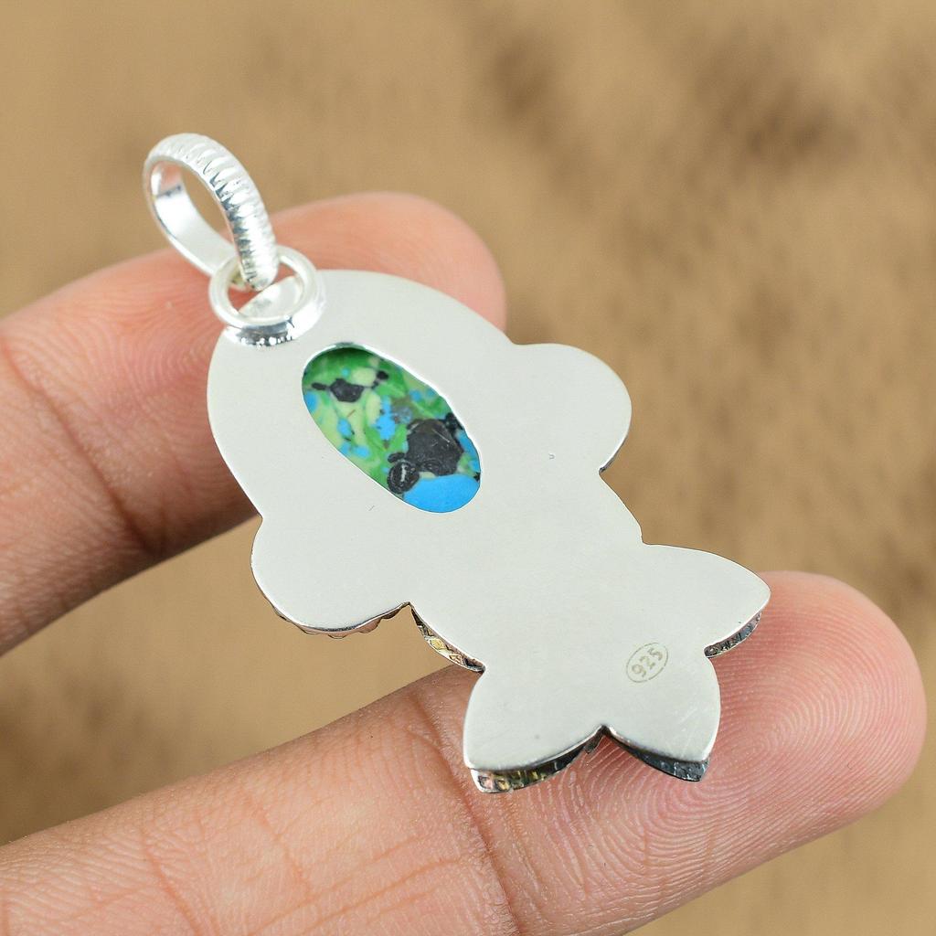 Womens Day Sale Mosaic Balloon Jasper Gemstone 925 Silver Wife Flower Pendant