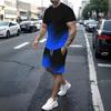 Men's Gradient 2pcs Tees Sets Summer Tops Short Sleeve Short Pants Crew Neck Athleisure Sports & Outdoor Casual Daily 3D Print Summer Green Red Blue