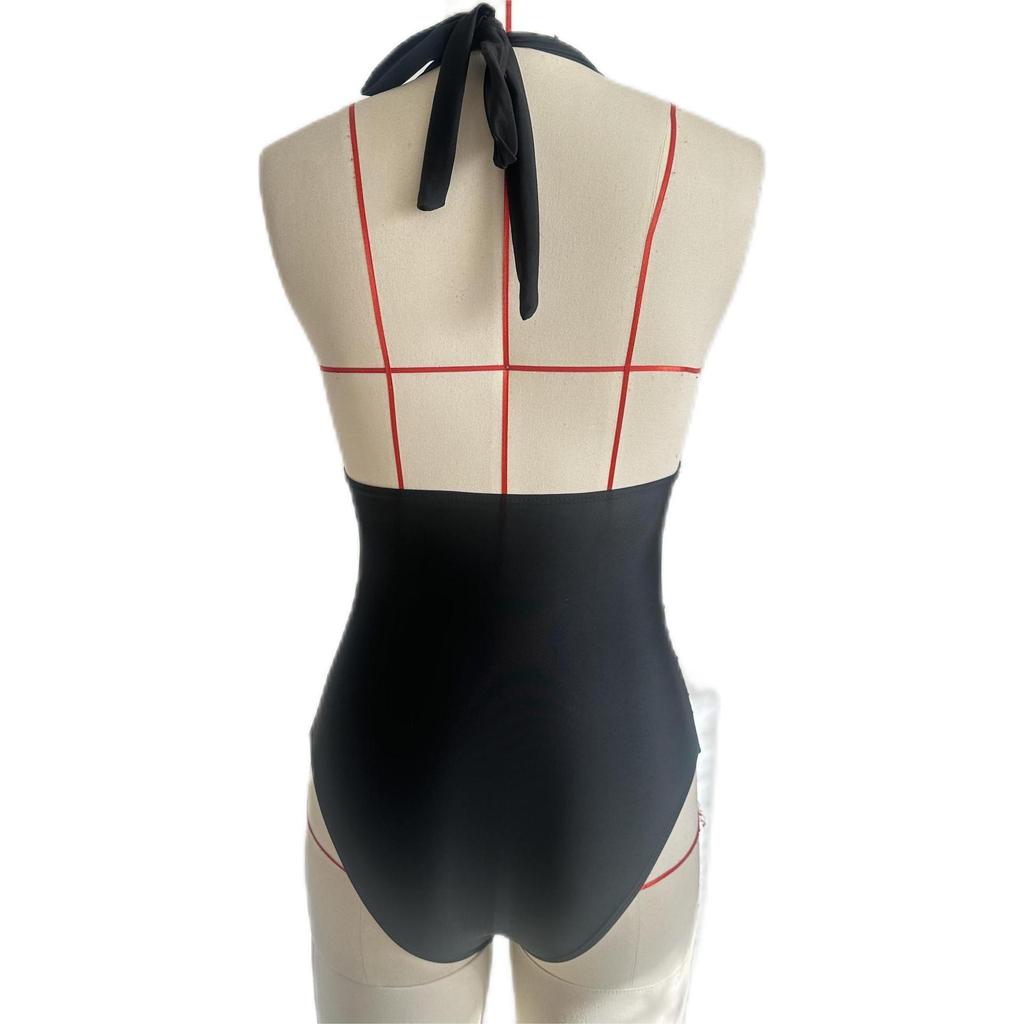 2025 Sexy Deep V European & American Print Tie-Up Halter Bikini Swimsuit