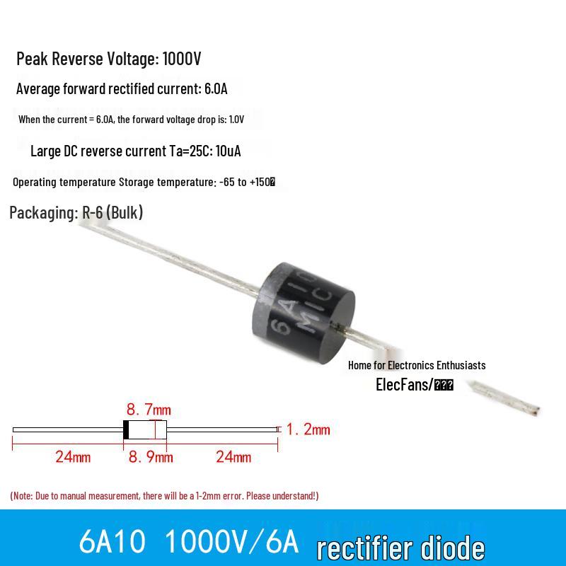 Plug-in Diode Switch/Rectifiers 1N4007, 5408, 1N5819, 1N4148, 5822, 6A10, 10A10