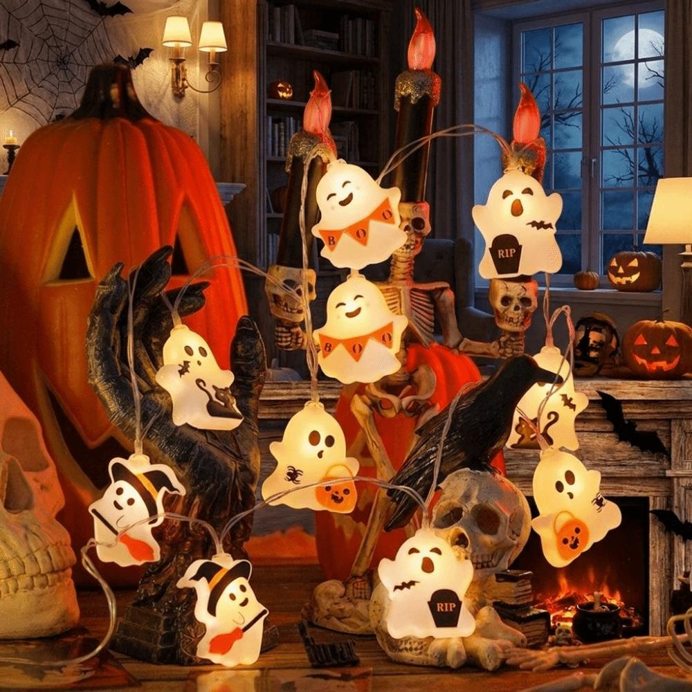 10/20 LED Ghost Decoration String Lights Battery Powered Holiday Decorative Lamp Party Decoration