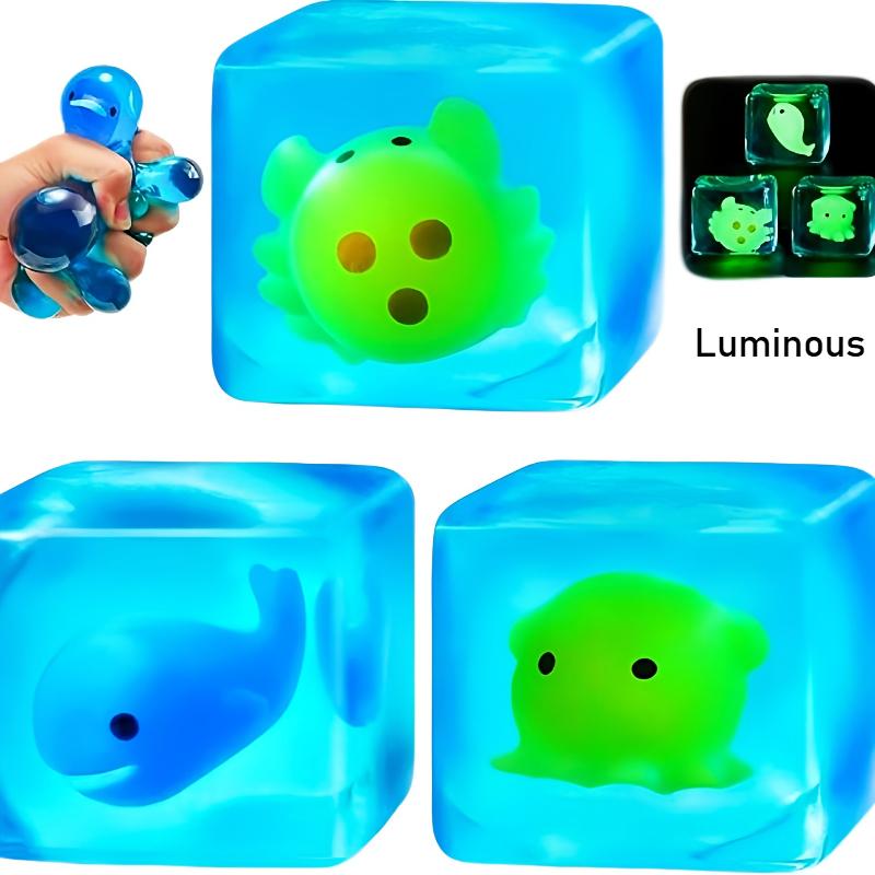 Super Soft Ice Cube Luminous Maltose Squeeze Toy Cute Animal Anti Stress Slow Rebound Decompression Toy Stress-relieving Gift