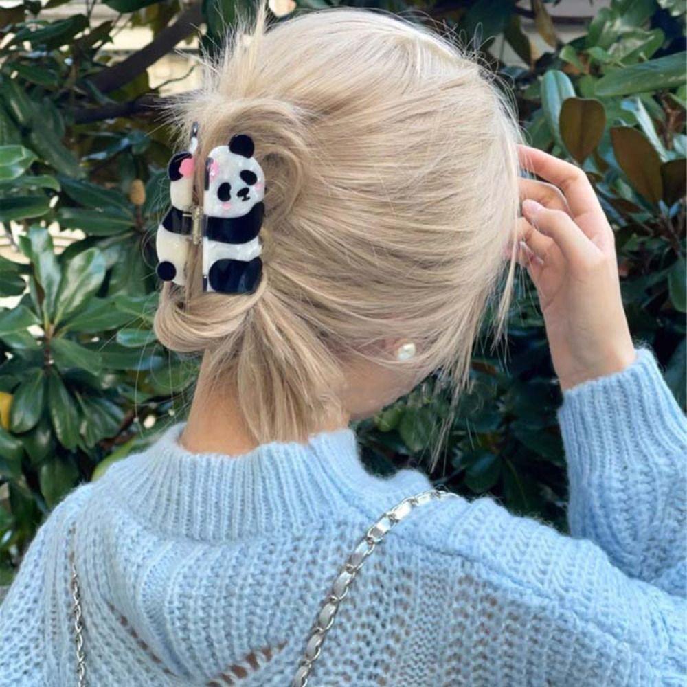 Mid Size Panda Hair Claw Cartoon Acetate Hair Clip Cute Animal Shark Clip  Daily