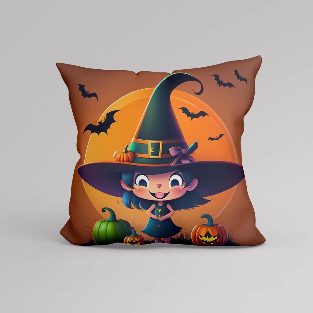 Office Sofa Cushion Cover Cartoon Witch Pumpkin Halloween Pattern Pillow Cover Luxury Home Decor Cushion Cover