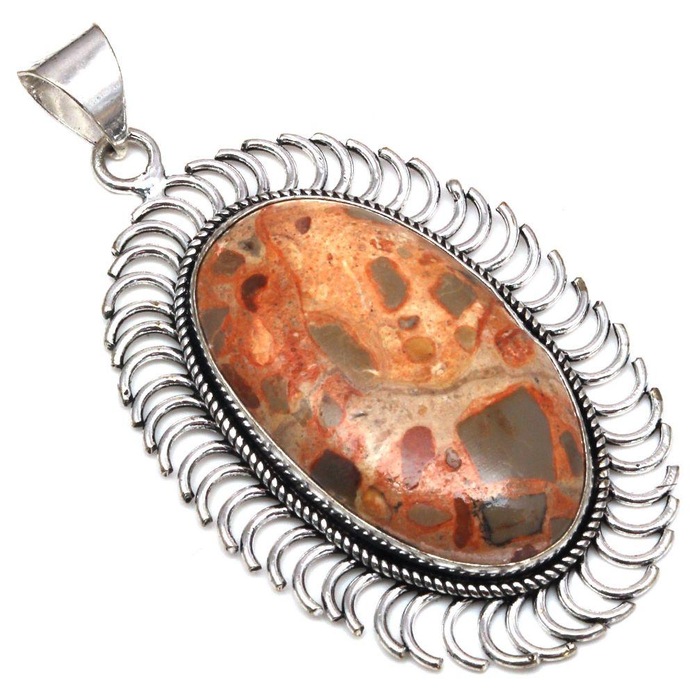 Pendant Bird Eye Jasper Gemstone Mother'Day Gift Silver Jewelry 2.5"