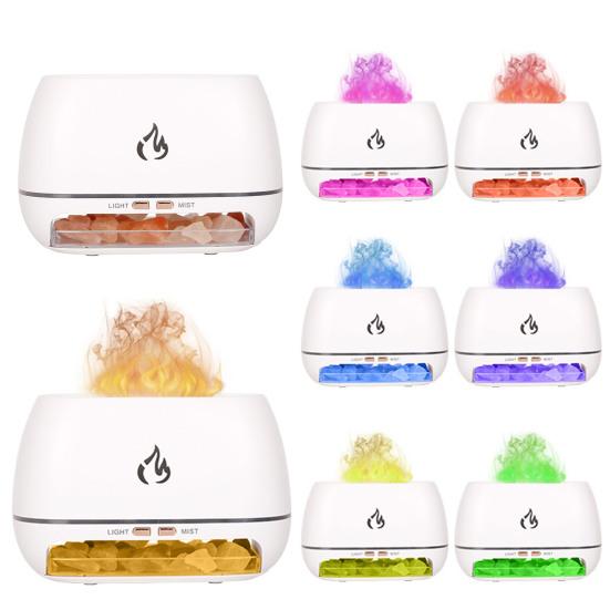 Настольный увлажнитель воздуха, диффузор эфирного масла с цветным светом RGB, реалистичный эффект пламени, диффузор аромата 3-в-1, лампа из соляного камня