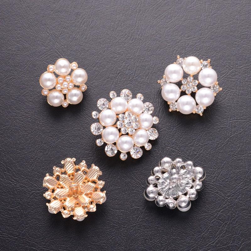 5Pcs Luxury Rhinestone Pearl Flower Shirts Buttons Fashion Bridal Wedding Dresses Decorative Buttons Sewing Apparel Accessories