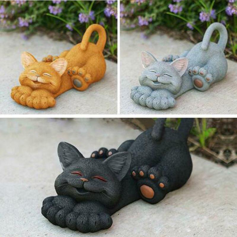 Statue Buddha Yoga Cat Sculpture Figurine Ornament Feature Garden Decor
