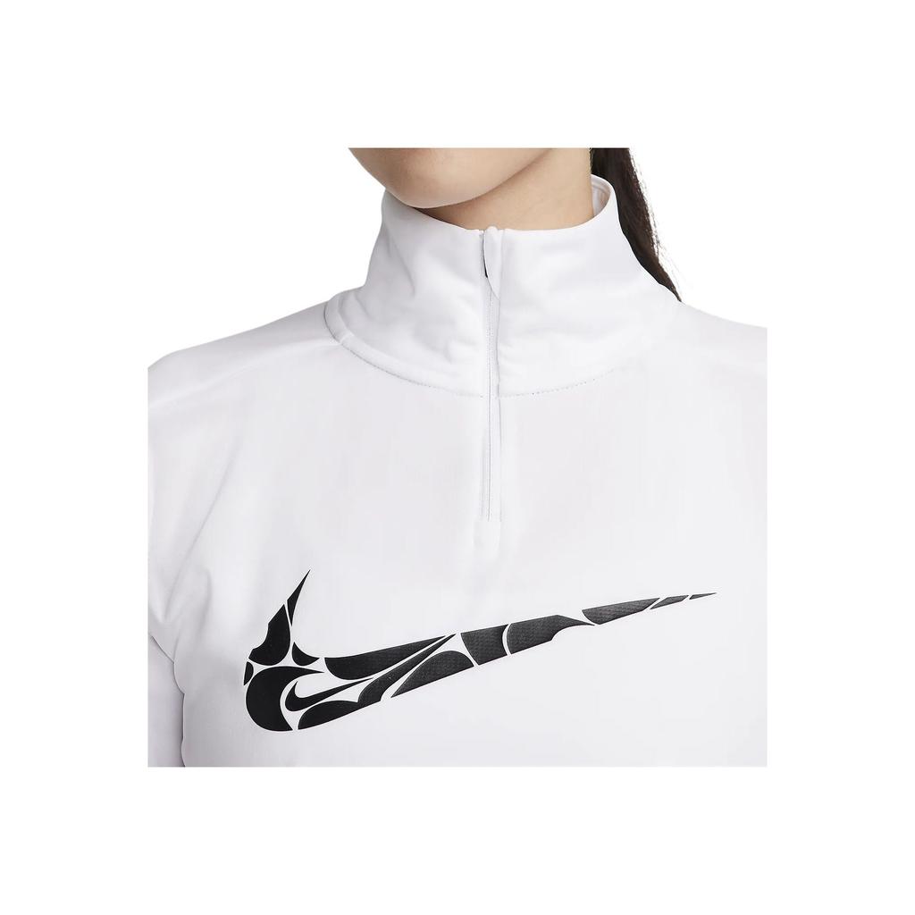 Nike Футболка с длинным рукавом и логотипом Swoosh, повседневная, с влагоотводящей подкладкой, с застежкой-молнией на половину длины, женская, белая FN2637-100