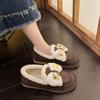 Модные европейские и американские хлопковые туфли с бантом 2024 Зима Новые Декоративные с маленьким мишкой Мягкая подошва Противоскользящие Плюшевые На плоской подошве Хлопковые туфли