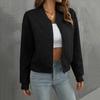 Women Jacket O Neck Solid Color Zipper Closure Coat Loose Thermal Short Type