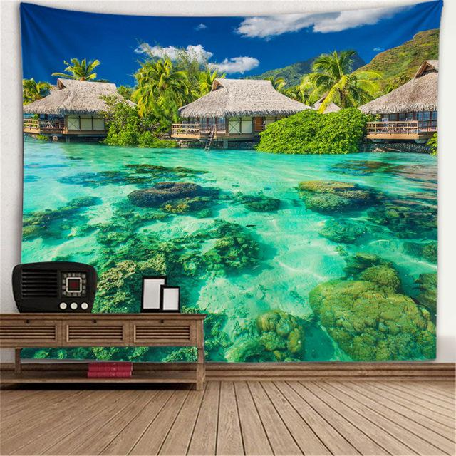 Гобелен с девственным лесом, зеленое дерево в туманном лесу, настенный гобелен с природными пейзажами, настенный гобелен, декор для гостиной, спальни