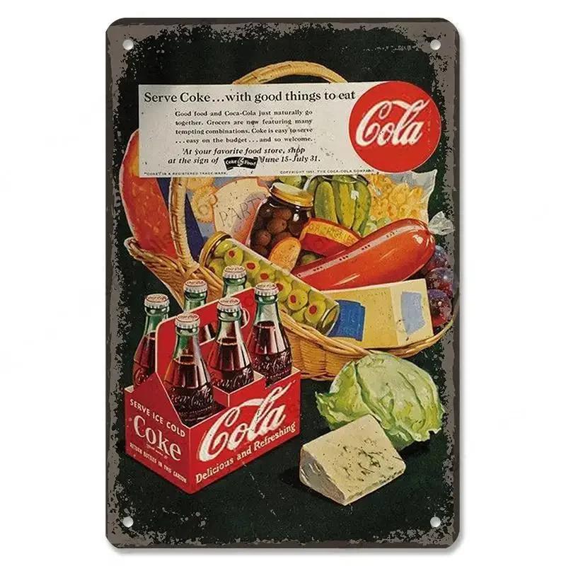 Жестяные знаки Винтажный постер с безалкогольными напитками Cola Металлические девушки пьют бутылки Cola Металлическая пластина Настенная декорация для бара, паба, клуба, ресторана